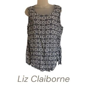 LIZ CLAIBORNE   Navy/White Print Sleeveless SPRING/SUMMER TOP       XLARGE    #S
